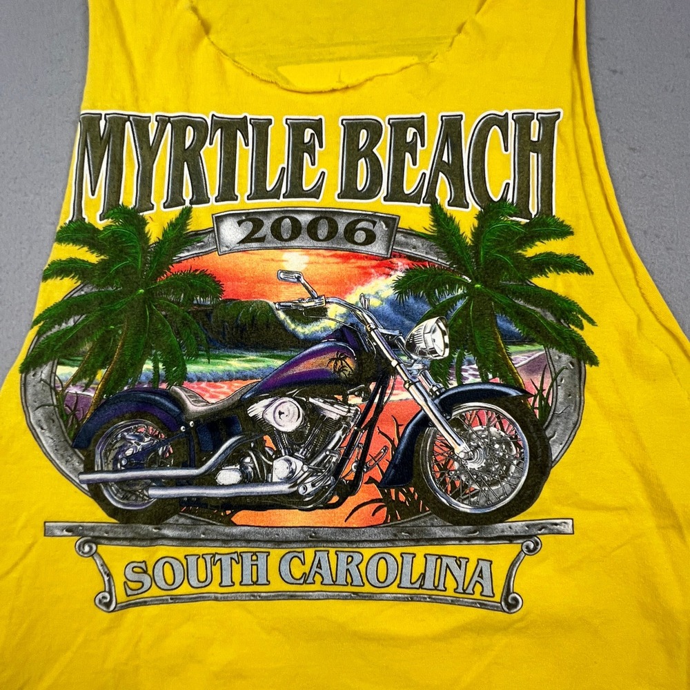 Vintage Myrtle Beach Bike Rally Tank Mens XL Yellow 2006 Custom Cut‎ Muscle Tee